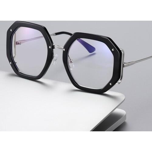 LNFCXI Retro Square Women Eyeglasses Frame Clear Anti Blue Light Lens Polygon Eyewear Spring Hinge Men Optical Glasses Frame