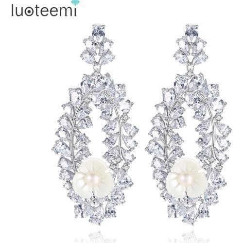 LUOTEEMI 2017 New Arrival Hot Sell fashion Charms Shell Flower Shape Luxury Bridal Ladies`Long Drop Earrings Promotion Jewelry