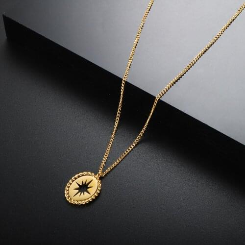ZMFashion Simple Irregular Star Coin Pendant Necklace Gold-plated Stainless Steel Trendy Clavicle Chain Jewelry For Women Men