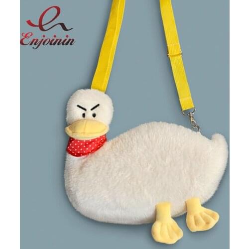Cartoon Fun Duck Shape Plush Shoulder Bag Cute Girls Purses and Handbags Casual Messenger Bag Fashion Clutch Crossbdy 2021 New