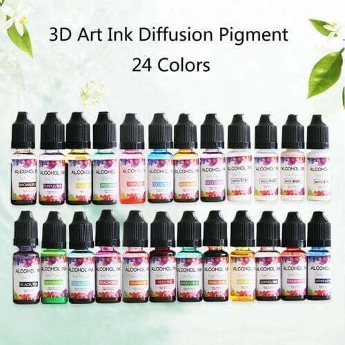24 Colors 10ML Art Ink Alcohol Resin Pigment Kit Liquid Resin Colorant Dye Ink Diffusion UV Epoxy Resin Crafts Jewelry Making