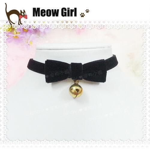 Super Cute Lolita Harajuku Velvet strap Black Cosplay Bow Little Golden Bell Necklace Neckring Maid Style Neko Mushime Cosplay