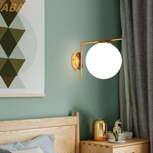 Nordic minimalist glass round sconces wall lamps Iron led Milky white glass ball golden wall lights copper colour master design