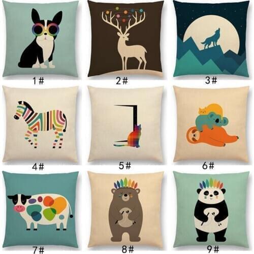 Latest Cartoon Animals Interesting Deer Panda Sheep Bulldog Chameleon Colourful Cushion Cover Car Sofa Throw Pillow Case