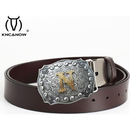 Men Casual Genuine Leather Designer Belts High Quality N Letter Cowskin Vintage Jeans Military Waist Strap Coffee Ceinture Homme