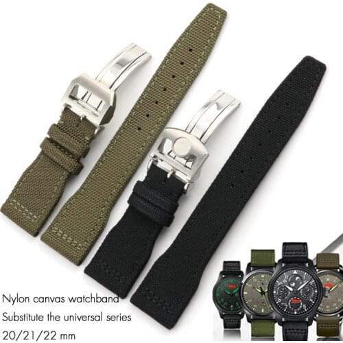 20mm 21mm 22mm Nylon Canvas Fabric Watch Band Fashion Breathable Black Green Folding Buckle Needle Buckle for IWC Series Watch