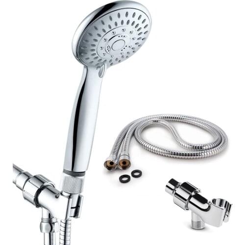 Handheld Shower Head 5 Spray Settings With Water Flow Regulator Stainless Steel Hose Bathroom Hand Shower Head Holder