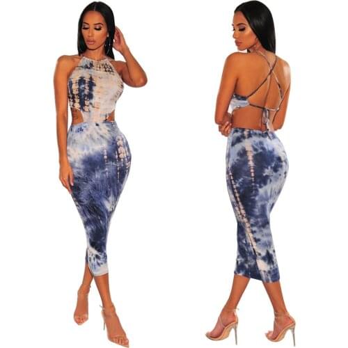 Sexy Backless Bodycon Long Dress Woman Summer Bandage Halter Party Club Dress Hollow Out Skinny Summer Fashion Clothes 2020