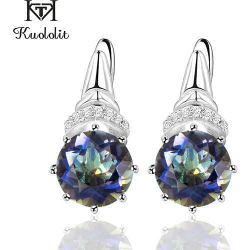 Kuololit 4.7ct Natural Blueish Mystic Quartz Clip Earrings for Women 925 Sterling Silver Gemstone Fine Jewelry Engagement Gift