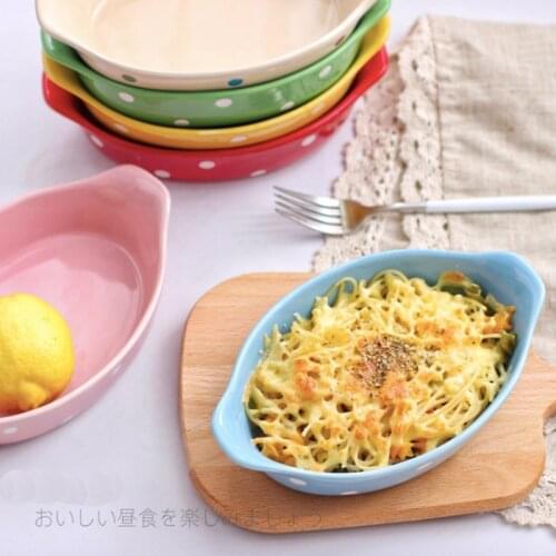 Salad Plate Home Vegetable Fruit Dish Dinner Plates Desert Home Bowl Baking Pan Stool with Handle Ceramic Microwave Oven Use