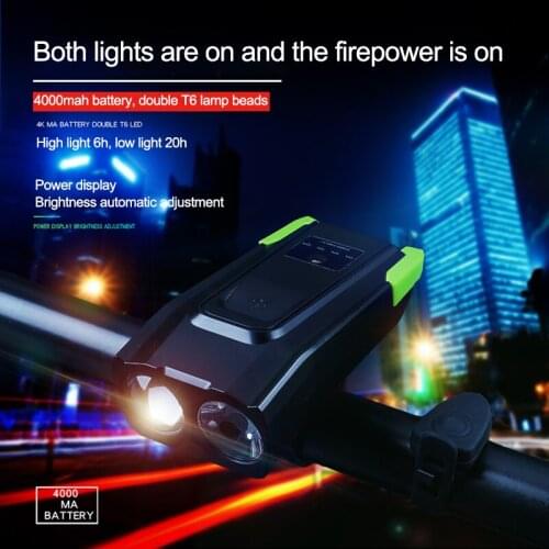 Bicycle Light T6 Highlight Double Bead Headlight Bicycle Mountain Bike Rainproof Charging Horn Light Riding Equipment