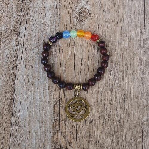 Vintage Handmade Original Women Wood Beads OM Mala Chakra Bracelet Buddhism Seven Chakra Yoga Healing Charm Strand Bracelet