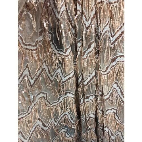 High Quality sequins lace fabric french Tulle Lace Net Fabric with short fringe JRB-20.51808 for Nigerian party dress