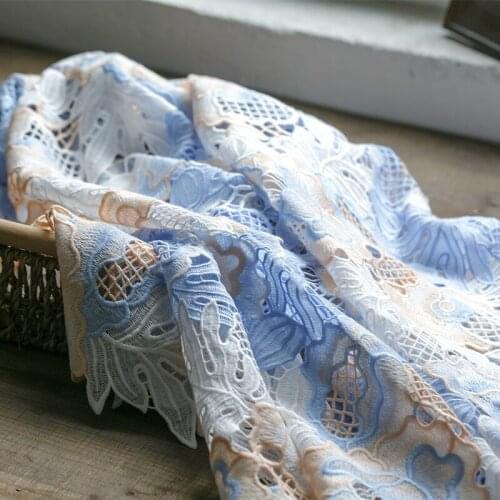High quality heavy industry water soluble lace tissu Blue and white embroidery fabric High end dress cheongsam tissus