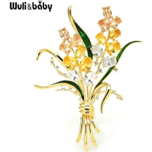 Wuli&baby Cubic Zirconia Wheat Brooches Women Unisex 2-color Enamel Flower Weddings Party Brooch Pins Gifts