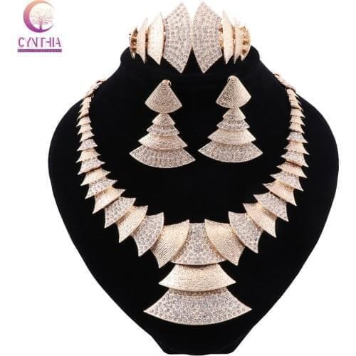 CYNTHIA Dubai Jewelry Sets Gold Color Crystal Pendant Necklace Earrings Ring Bracelet Nigeria Jewelry Set for Women Wedding