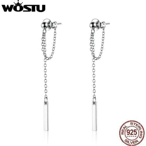 WOSTU Minimalist Style 925 Sterling Silver Geometric Long Line Drop Earrings For Women Wedding Engagement Jewelry Gift CQE550