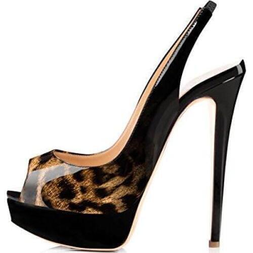 Moraima Snc Sexy Peep Toe Leopard Printed High Heel Shoes Woman Platform Pumps Slingback Super High Party Dress Shoes