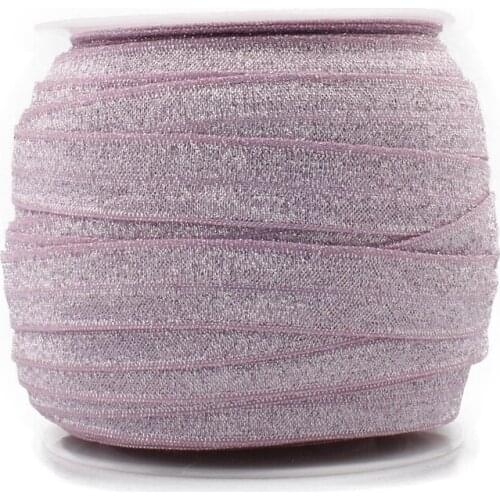 1PC=50Y 5/8"=15MM OEM Highly-flexible Elastic Glitter Velvet Ribbon Ornaments Solid Metallic Nylon Band for Hair Accessories