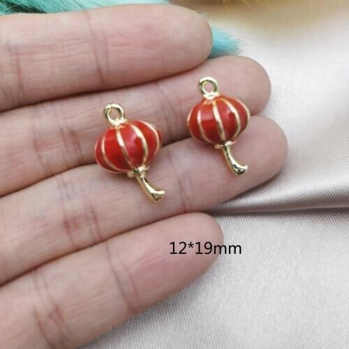 10pcs 3D Red Lantern Charms Enamel Metal Alloy Pendants For DIY Jewelry Accessory Craft Earring Bracelet Finding New Year Decor