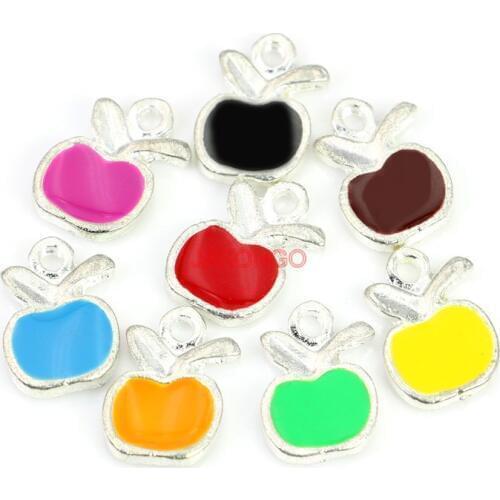 10pcs Silver Plated Enamel Apple Charms Pendants for Bracelet Jewelry Making DIY Necklace Craft 10x11mm mixed