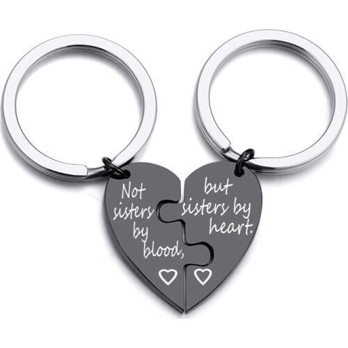 2 Pcs/set Not Sisters By Blood but Sisters By Heart Puzzle Couple Keychain Personality Key Chain Ring Holder Best Friends Gift