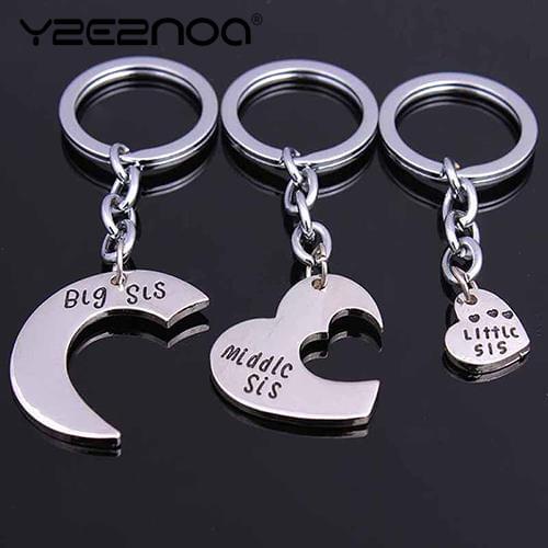 3Pcs Charm Women Best Friend BFF Jewelry Big Mid Lil Sis Metal Sister Love Heart Family Keychain Gifts Keyring Car Accessory