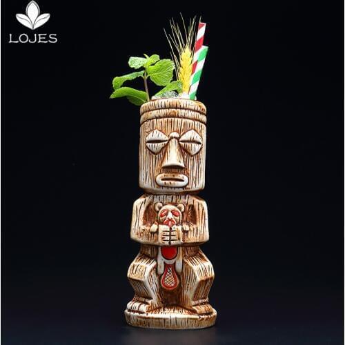450ml Hawaii Tiki Mugs Cocktail Cup Beer Beverage Mug Wine Mug Ceramic Easter Islander Tiki Mug Bar Tool