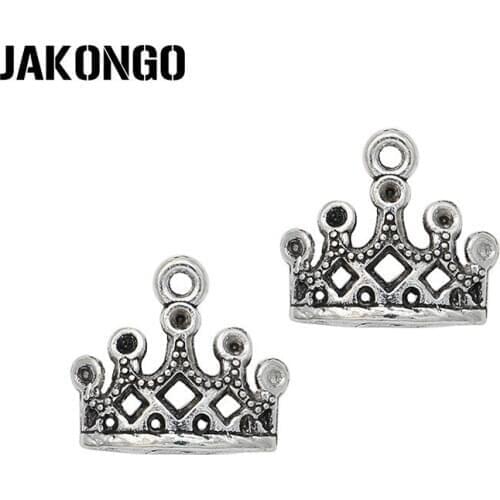 50pcs Vintage Antique Silver Plated Crown Hollow Charms Pendants for Bracelet Jewelry Making Earrings DIY Handmade 12x12mm