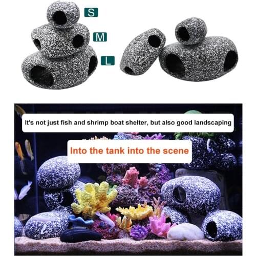 Fish and Shrimp Breeding Marbles Ceramic Rock Cichlid Stone Shelter Cave Fish Tank Pond Ornament Aquarium Landscaping Decoration