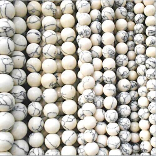 Free Shipping Natural Stone White Howlite Round Loose Beads 3 4 6 8 10 12 MM Pick Size For Jewelry