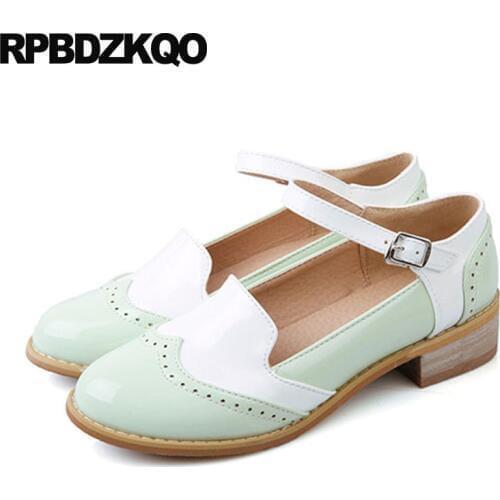 Designer Brogue Women Fashion Green Pink Italian Patent Leather Ankle Strap China Candy Chinese Wedding Shoes 2018 Round Toe