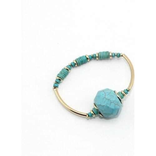 Ethnic Style Light Yellow Gold Color Irregular Shape Green Turquoises Stone Bracelet Charm Jewelry