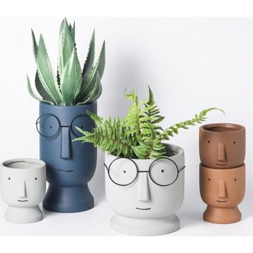 Nordic Ceramic Cute Glasses Boy Succulent Pot Cartoon Simple Dried Flower Vase Bonsai Home Office Planter Garden Decor Flowerpot