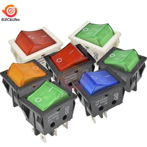 30A 250V 4 6 Pin ON-OFF Boat Rocker switch sterling silver contacts KCD4 power switch with led indicator light 30A/250V 25*31MM