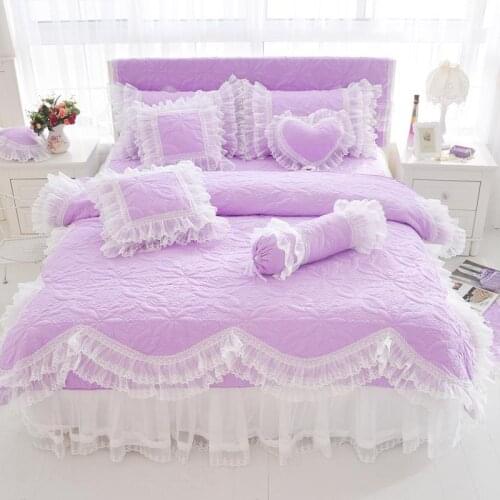 43 Duvet Cover Lace Light Purple Blue Pink Princess Bedding set Bedskirt set Pillow shams Twin Queen King size