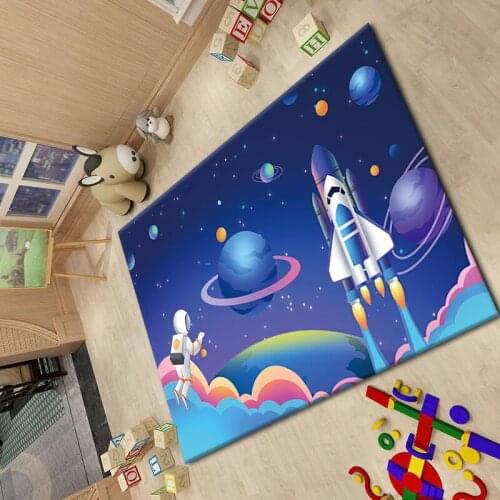 Cartoon Kids Bedroom Area Rug Planet Universe Living Room Floor Mats Childrens Play Bedroom Bedside Carpet