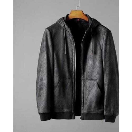 20121 winter plus velvet thickening warm faux deerskin velvet black pattern mens hooded jacket