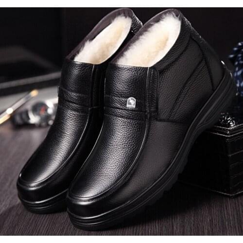 Mens Genuine Leather winter boots White Sheep Fur Boots Warm Casual Shoes Wool Blend Side Zip Shoes zapatos hombrefg789