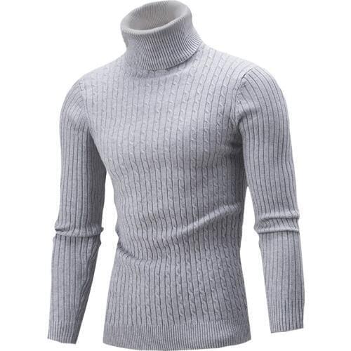 2019 Spring Warm Turtleneck Sweater Men Fashion Solid Knitted Mens Sweaters Casual Male Double Collar Slim Fit Pullover