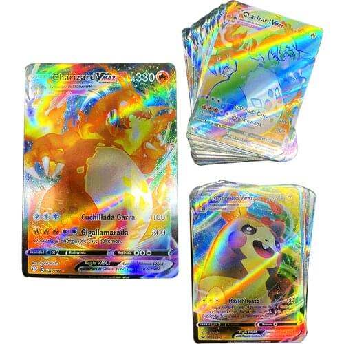 New 55pcs Spanish Pokemon Shining Card 54VMAX Trainer Energy Holographic Spain Playing Cards Game Castellano Espanol Kids Toys