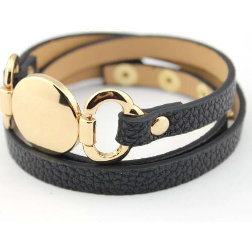 New Fasion Initial Jewelry Blank Only Classic Design Long Wrap Leather Monogram Disc Charms Bracelets for Women