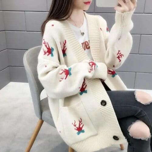 New 2021 Women Spring Autumn winter Sweater coat Female Loose Mid-length knitting Cardigan Jacket Lady plus size Sweater R1231