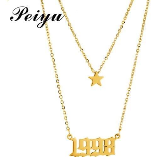 Personalized Star Necklace with Year Number Layered Gold Color Necklaces Female Ladies Birthday Anniversary Lucky Jewelry Gifts
