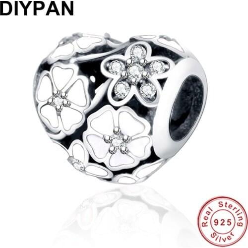 Fit Pandora Charms Original Bracelet Silver 925 Original Enamel Flower Poetic Blooms Charms Beads for DIY Jewelry Berloque
