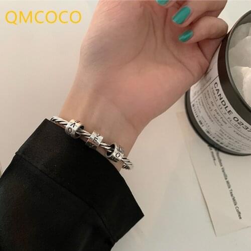 QMCOCO 925 Silver Simple Letter LOVE Round Bracelet Accessories For Woman Trendy Vintage Punk Party Jewelry Birthday Gift