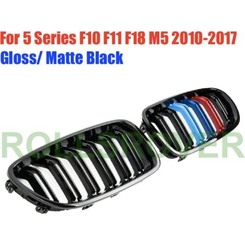 ROLLSROVER Front Bumper Kidney Grille For 5 Series F10 F11 F18 M5 2010-2017 Dual Strip 3 Colors Styling
