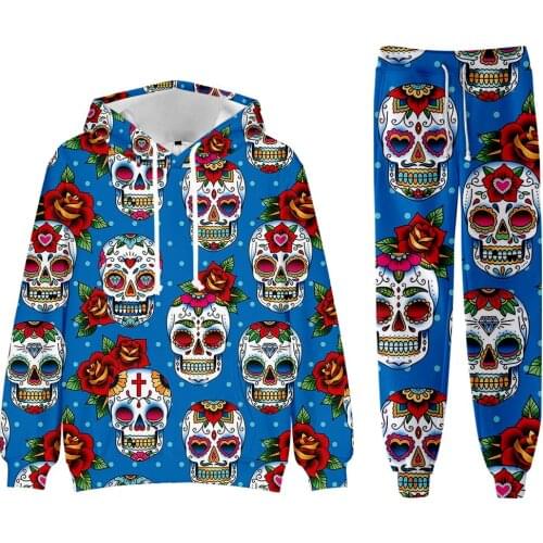 Graffiti Skull and Rose Patterns with Tops and Trouses
