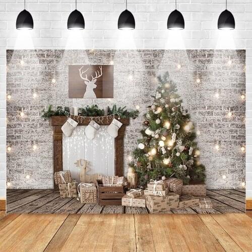 Christmas Backdrops for Photoshoot Christmas Tree Photo Background Xmas Decoration Photography Props Sock Light Brick Wall Elk