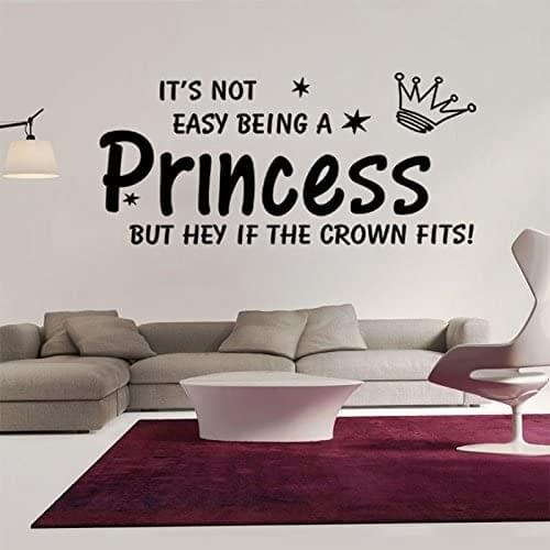 Removable Princess Cinderella Crown Quote Wall Stickers Art Decals Home Room Decor
